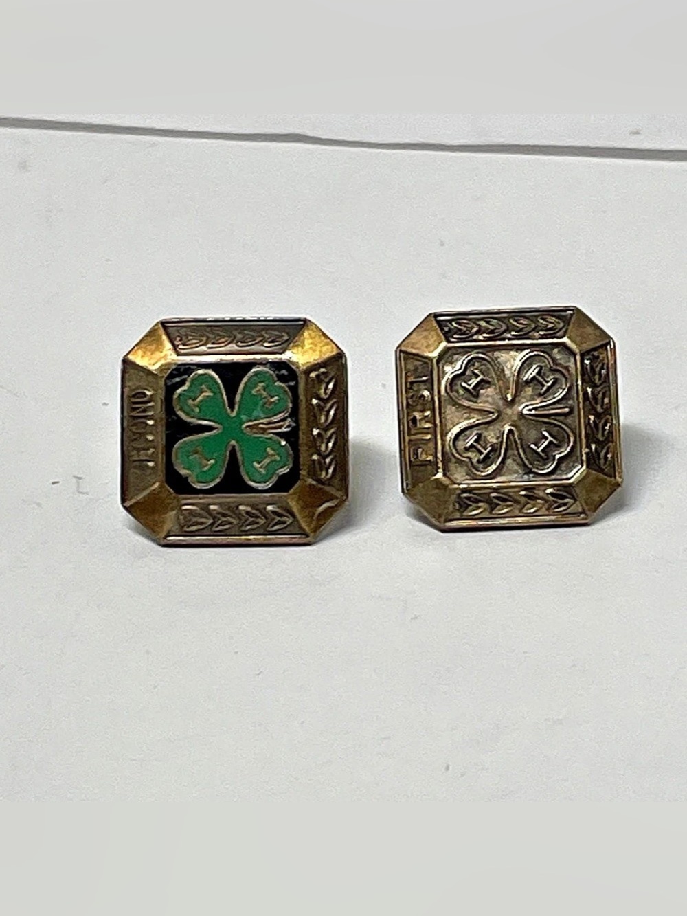 2 Vintage 4H Four Leaf Clover Club Logo 1st Year  & 2nd Year Lapel Pin Brooches